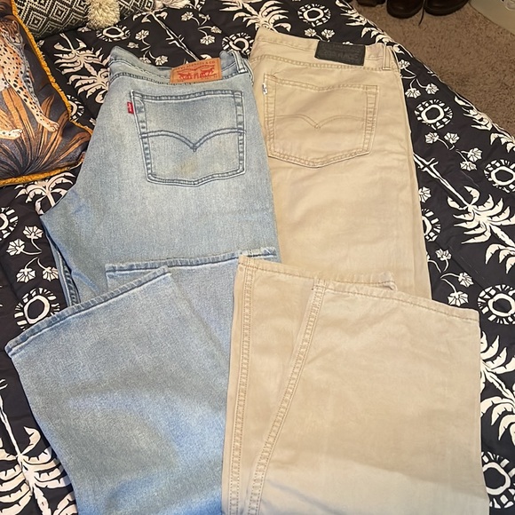 2 pair Levi’s 514 - khaki and light wash denim. Both 36x34, straight fit style. - Picture 2 of 7